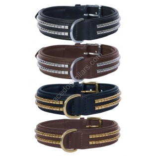 Ace Comfy  Leather Padded Dog Collar with Chrome Studs (Black)